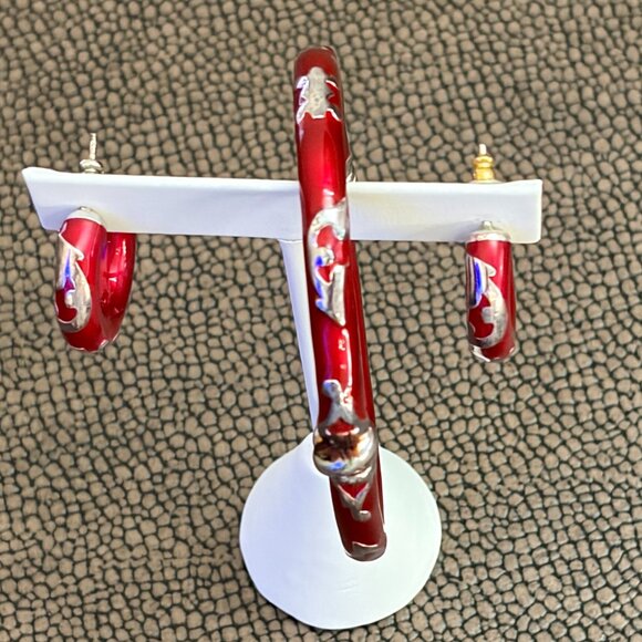 Milor Italy 925 Red Enamel bracelet and hoop earrings set - Picture 3 of 14